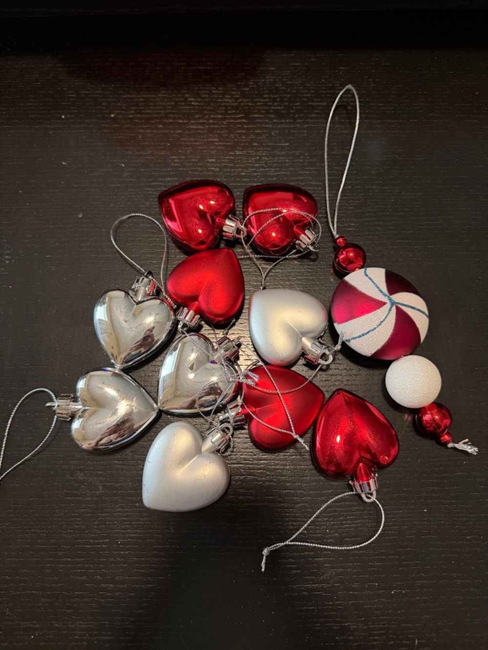 Festive Red & Silver Heart Ornament Set - Holiday Home Decor